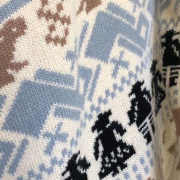 Papillon Women's Cascade Front Rabbit People Cardigan Size XS Blue Brown - Picture 3 of 6